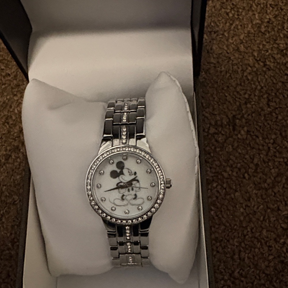 Silver Mickey Mouse Crystal Accent Women's Watch